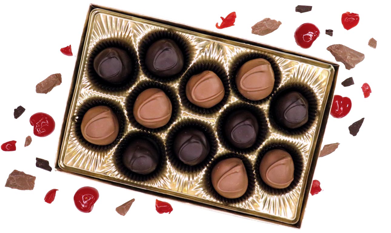 12 Piece Box of Florence's Hand-made Cherry Cordial Chocolates.  Milk, dark, or mix of milk & dark chocolate