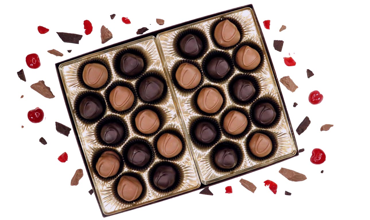 24 Piece Box of Florence's Hand-made Cherry Cordial Chocolates.  Milk, dark, or mix of milk & dark chocolate