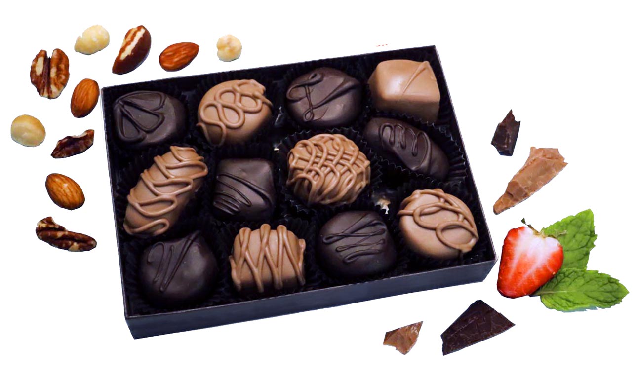 12 Piece Box of Florence's Hand-made Assorted Chocolates.  Milk, dark, or mix of milk & dark chocolate