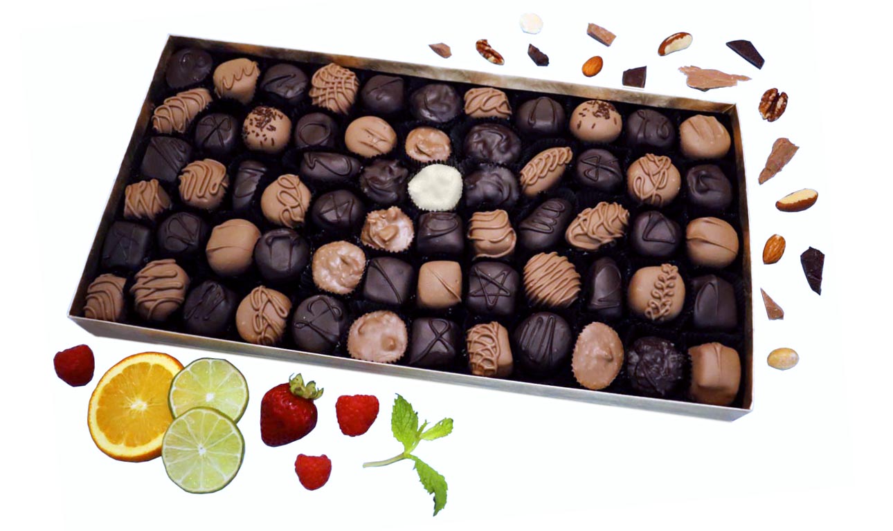 66 Piece Box of Florence's Hand-made Assorted Chocolates.  Milk, dark, or mix of milk & dark chocolate